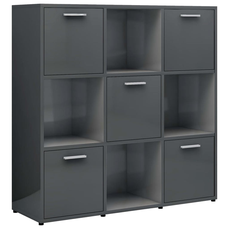 Boekenkast 90x30x90 cm spaanplaat hoogglans grijs