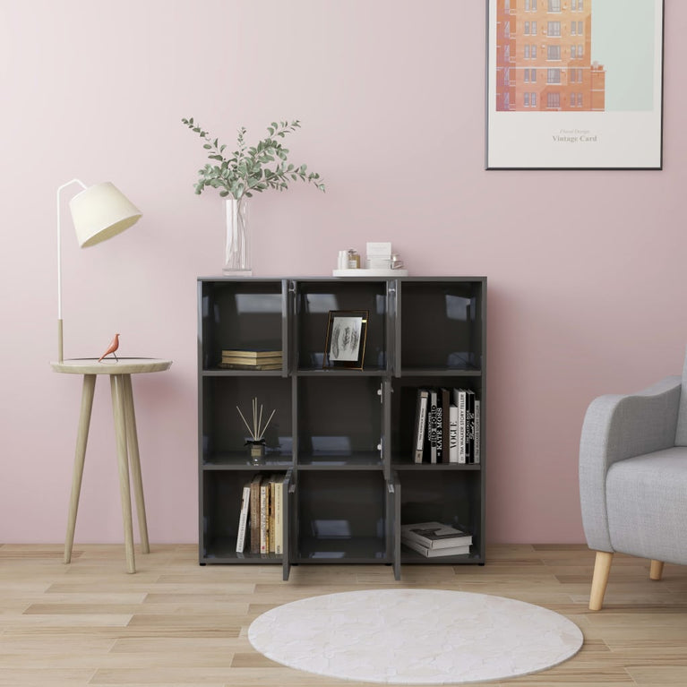 Boekenkast 90x30x90 cm spaanplaat hoogglans grijs