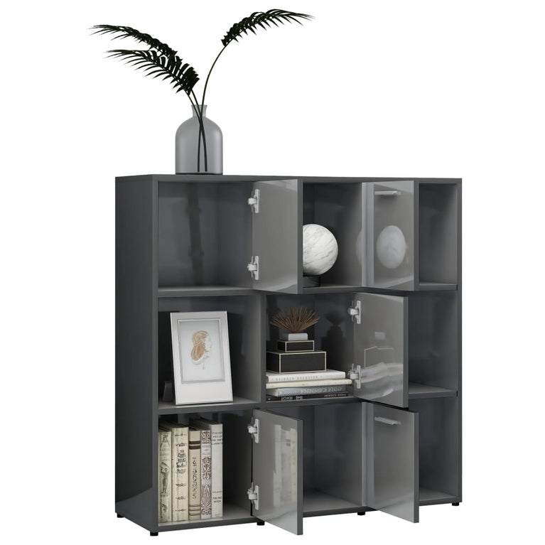 Boekenkast 90x30x90 cm spaanplaat hoogglans grijs