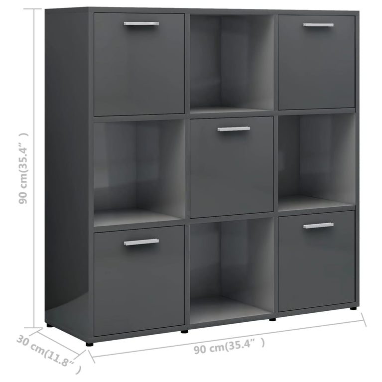 Boekenkast 90x30x90 cm spaanplaat hoogglans grijs
