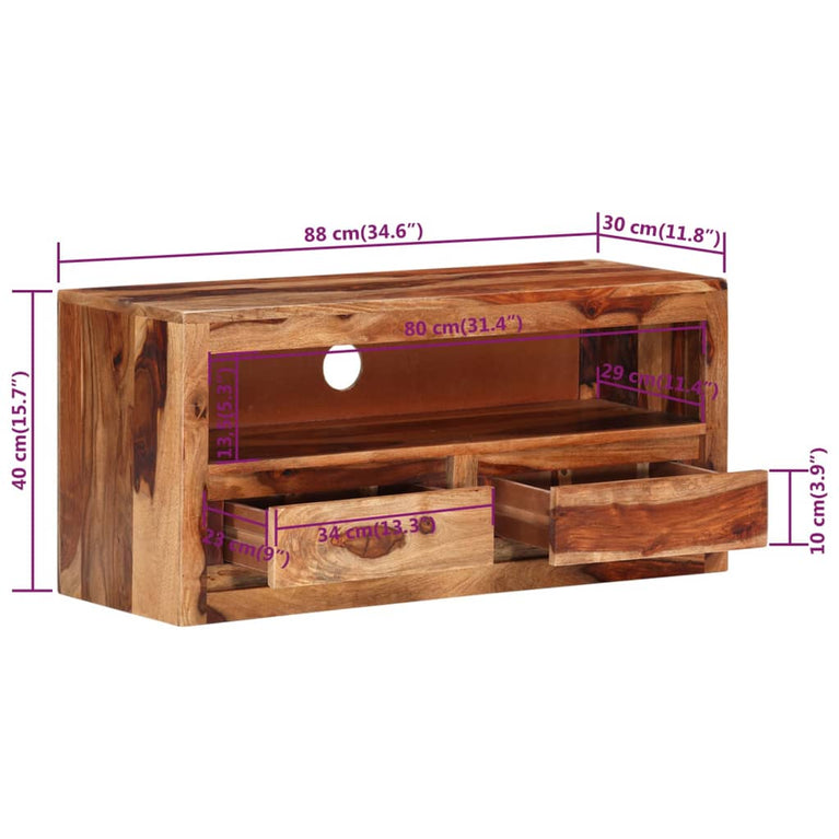 Tv-meubel 88x30x40 cm massief sheeshamhout MeubelReus