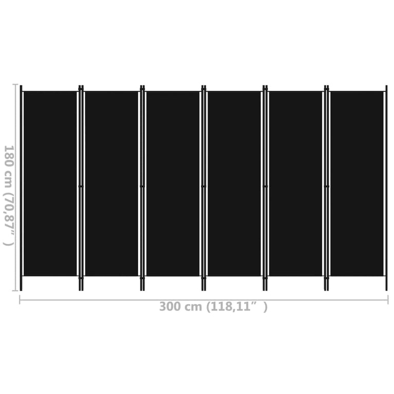 Kamerscherm met 6 panelen 300x180 cm zwart MeubelReus