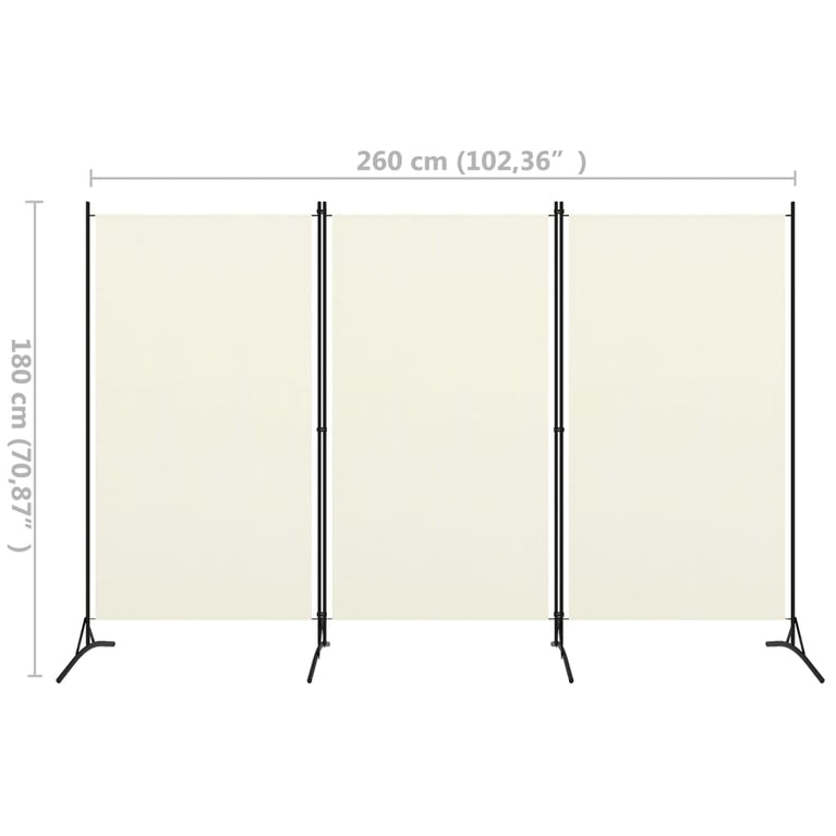 Kamerscherm met 3 panelen 260x180 cm crèmewit MeubelReus