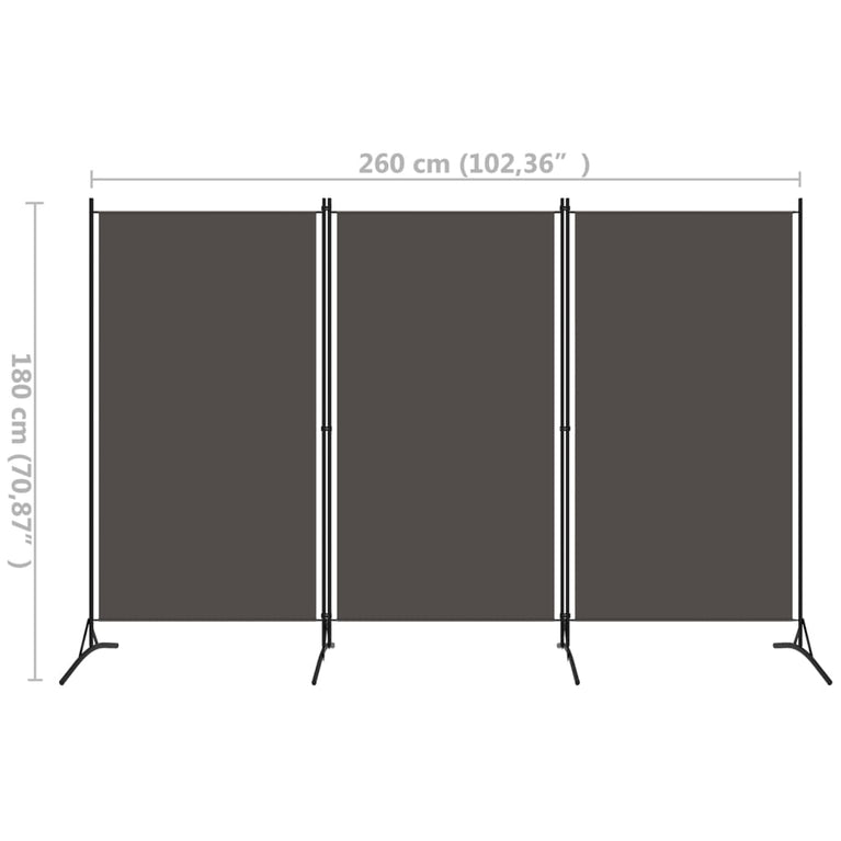 Kamerscherm met 3 panelen 260x180 cm antraciet MeubelReus