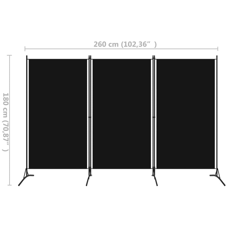 Kamerscherm met 3 panelen 260x180 cm zwart MeubelReus