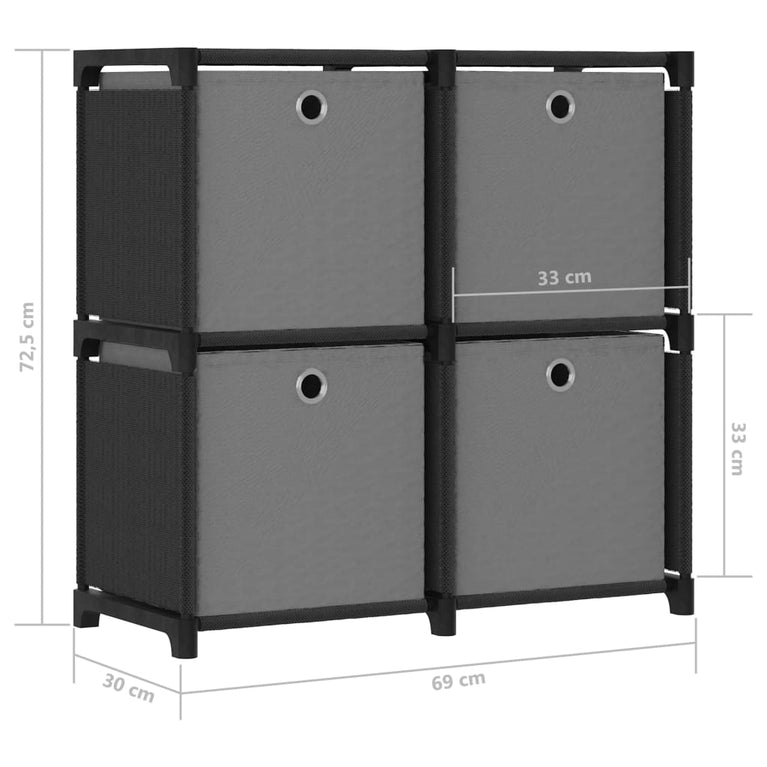 Kast met 4 vakken met boxen 69x30x72,5 cm stof zwart MeubelReus