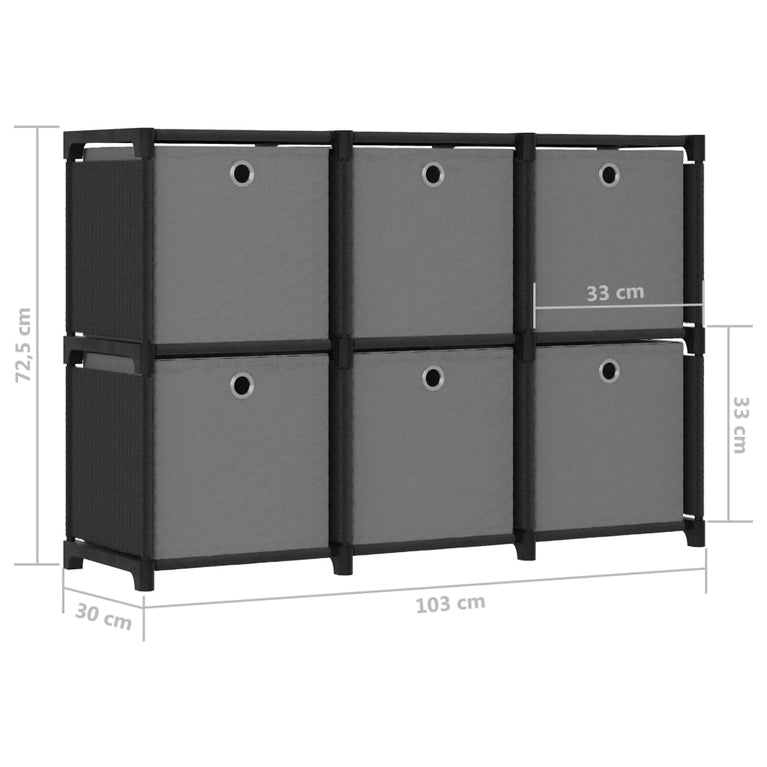 Kast met 6 vakken met boxen 103x30x72,5 cm stof zwart MeubelReus