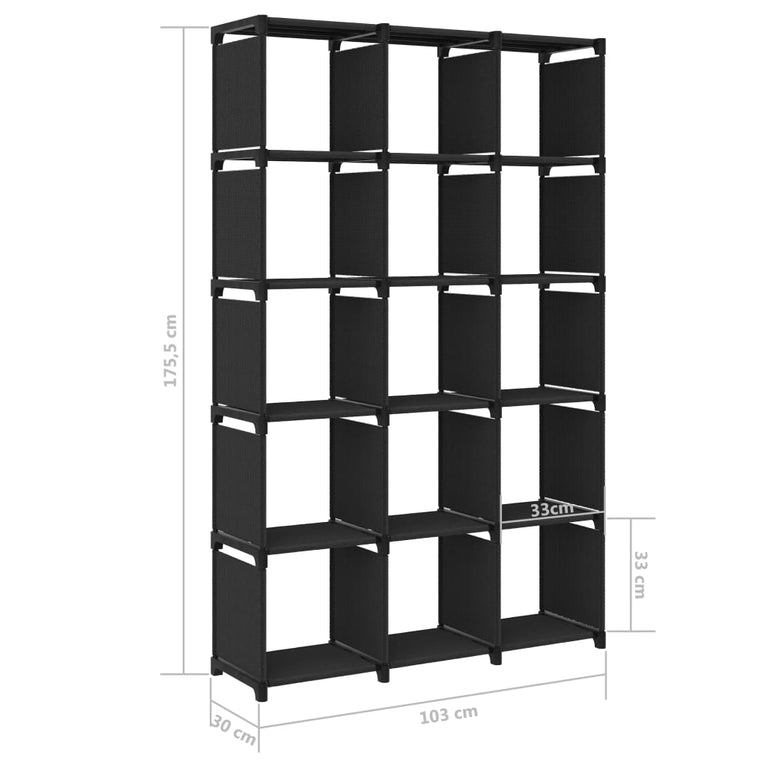 Kast met 15 vakken 103x30x175,5 cm stof zwart MeubelReus