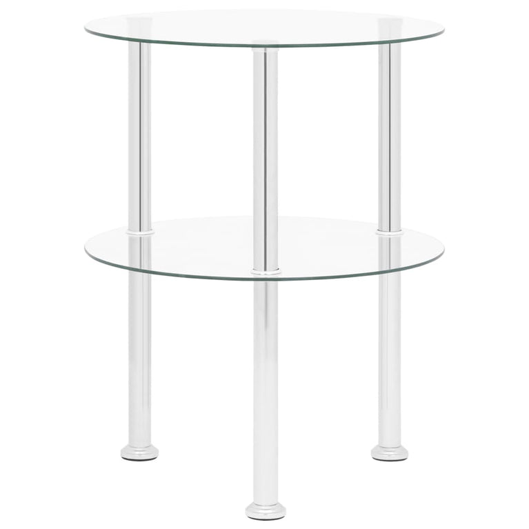 Bijzettafel 2-laags 38 cm gehard glas transparant