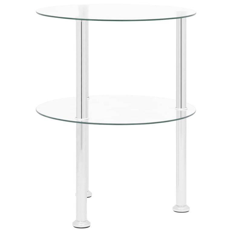 Bijzettafel 2-laags 38 cm gehard glas transparant