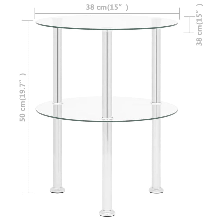 Bijzettafel 2-laags 38 cm gehard glas transparant