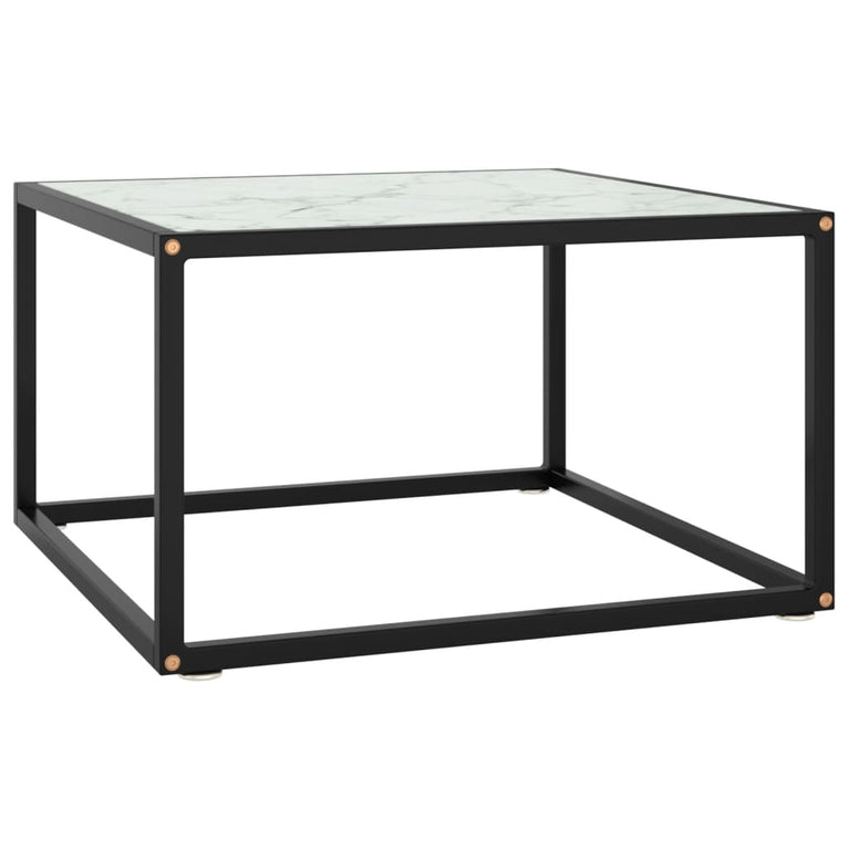 Salontafel met wit marmerglas 60x60x35 cm zwart MeubelReus