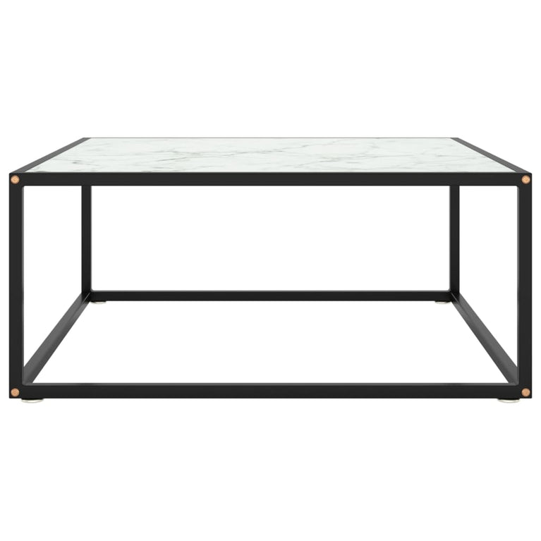 Salontafel met wit marmerglas 80x80x35 cm zwart MeubelReus