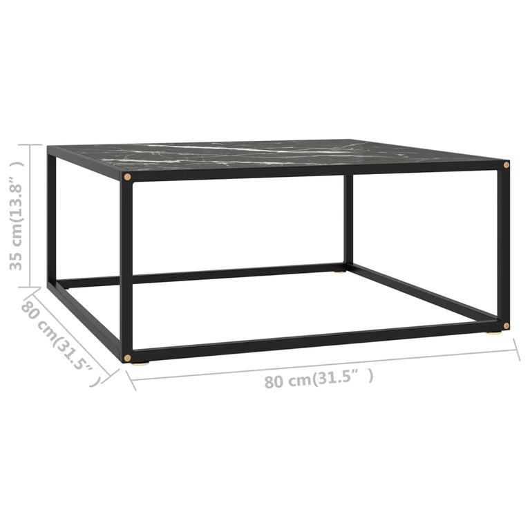 Salontafel met zwart marmerglas 80x80x35 cm zwart MeubelReus