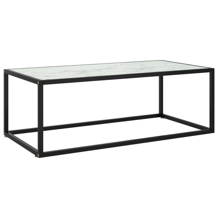 Salontafel met wit marmerglas 100x50x35 cm zwart MeubelReus