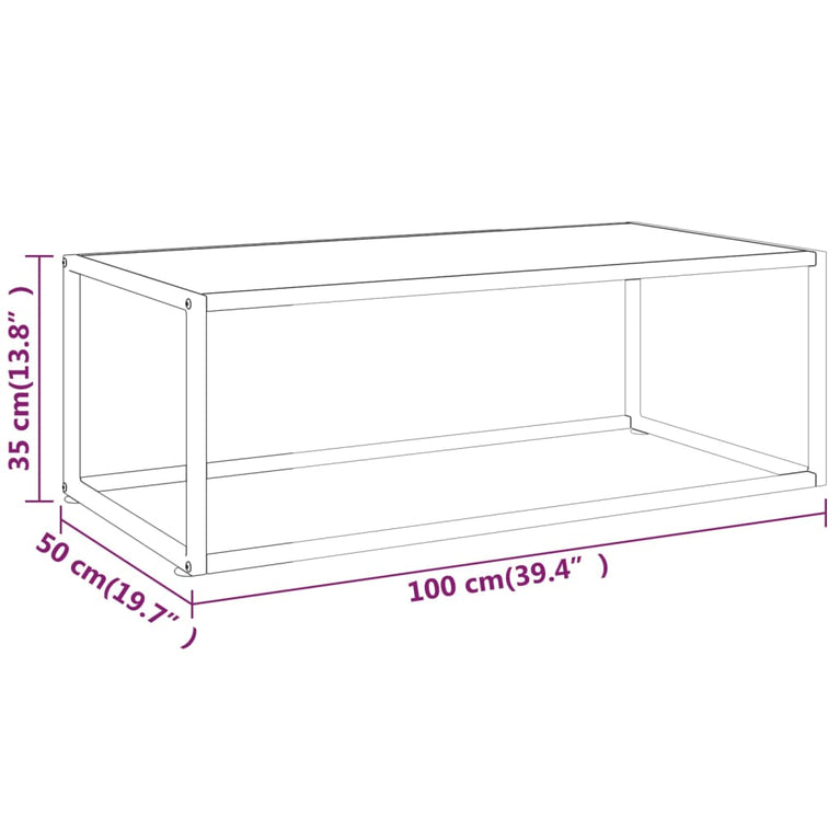 Salontafel met wit marmerglas 100x50x35 cm zwart MeubelReus
