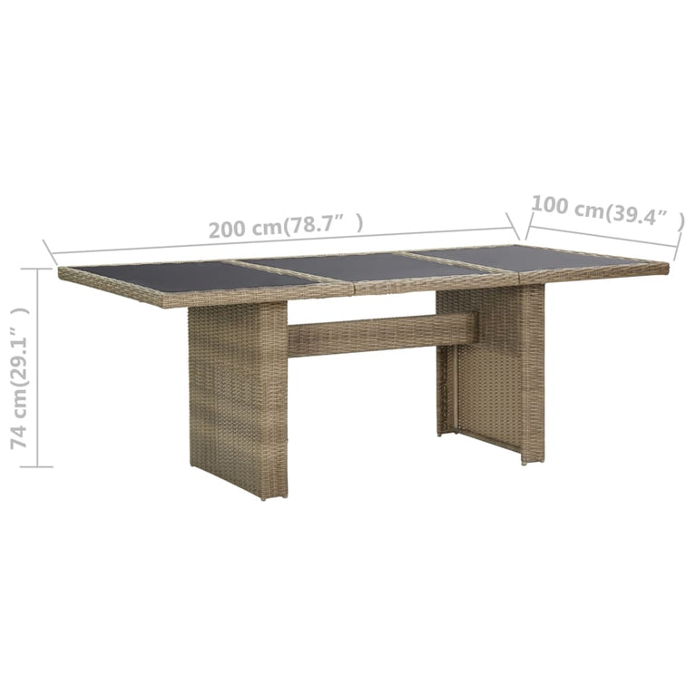 Tuintafel 200x100x74 cm glas en poly rattan bruin MeubelReus