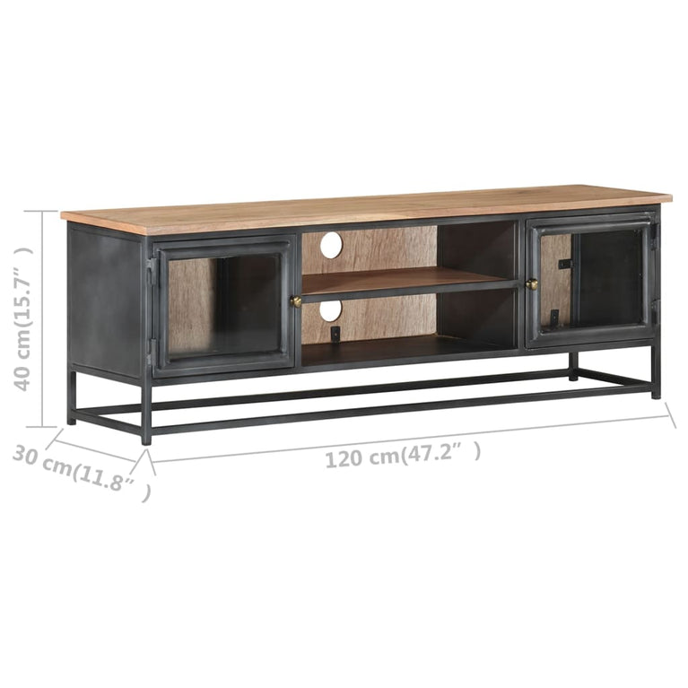 Tv-meubel 120x30x40 cm massief acaciahout en staal grijs MeubelReus