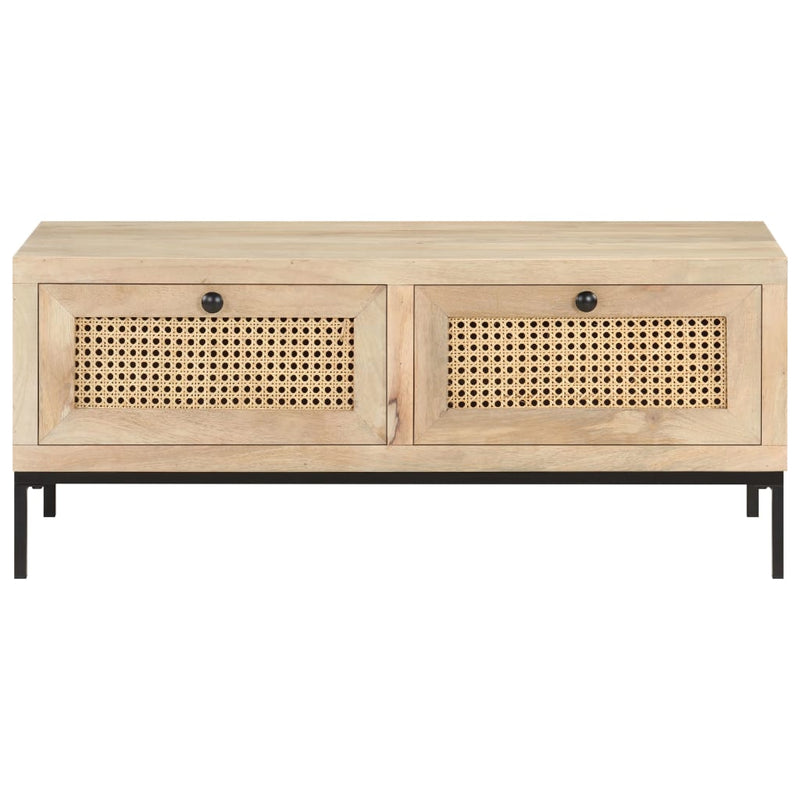 Salontafel 90x50x37 cm massief mangohout en natuurlijk riet MeubelReus