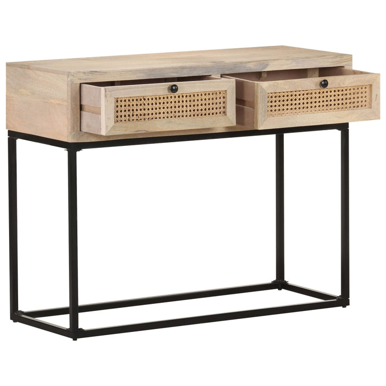 Wandtafel 100x35x76 cm massief mangohout en natuurlijk riet MeubelReus