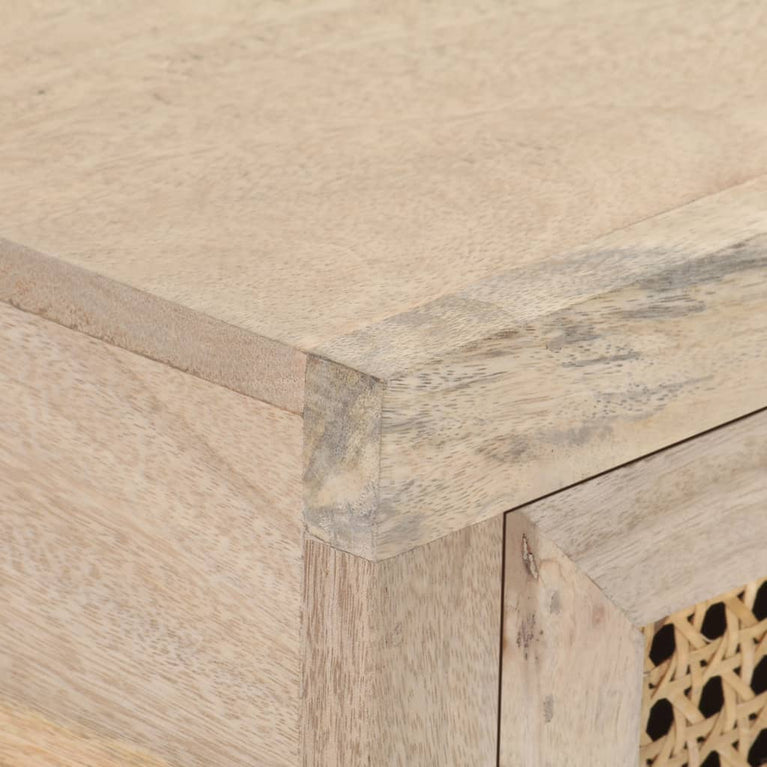 Wandtafel 100x35x76 cm massief mangohout en natuurlijk riet MeubelReus
