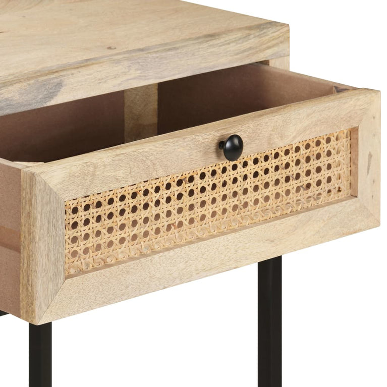 Wandtafel 100x35x76 cm massief mangohout en natuurlijk riet MeubelReus