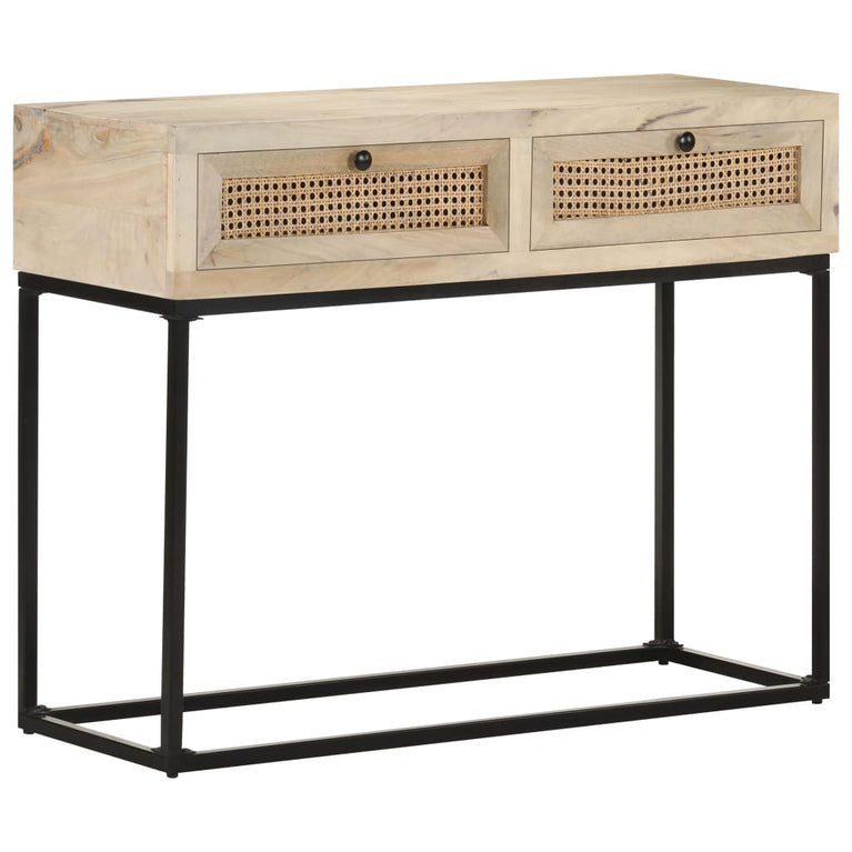Wandtafel 100x35x76 cm massief mangohout en natuurlijk riet MeubelReus