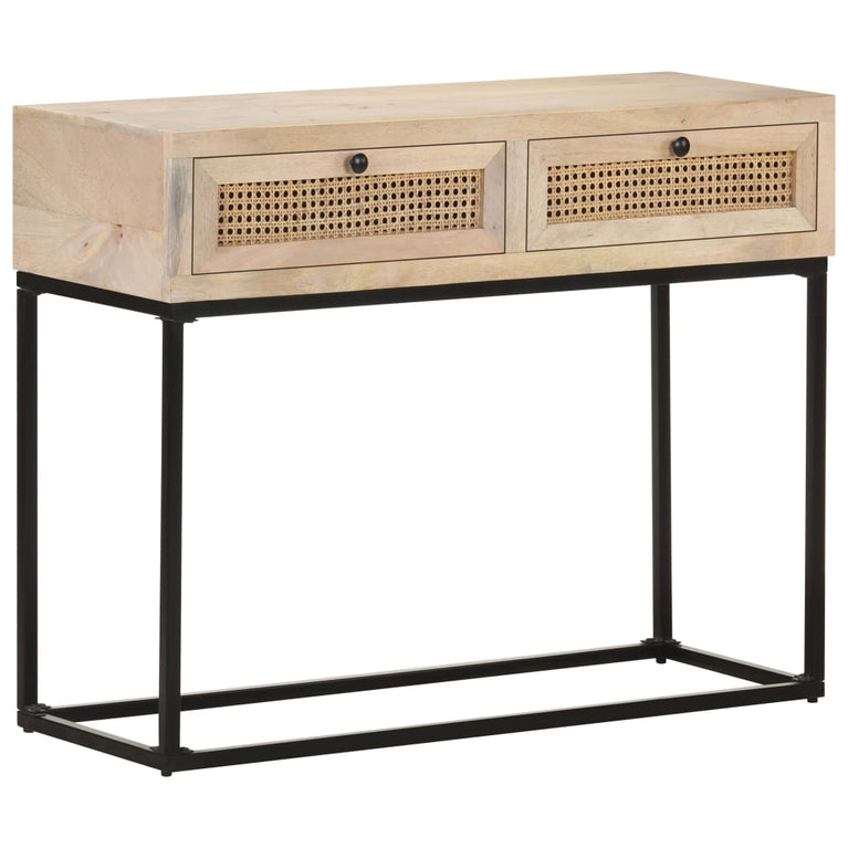 Wandtafel 100x35x76 cm massief mangohout en natuurlijk riet MeubelReus