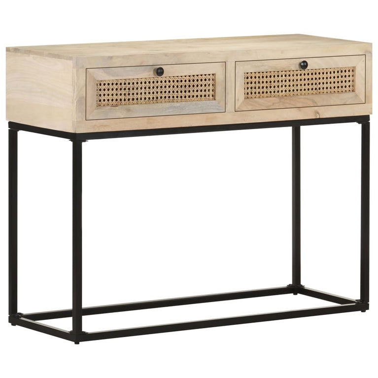 Wandtafel 100x35x76 cm massief mangohout en natuurlijk riet MeubelReus