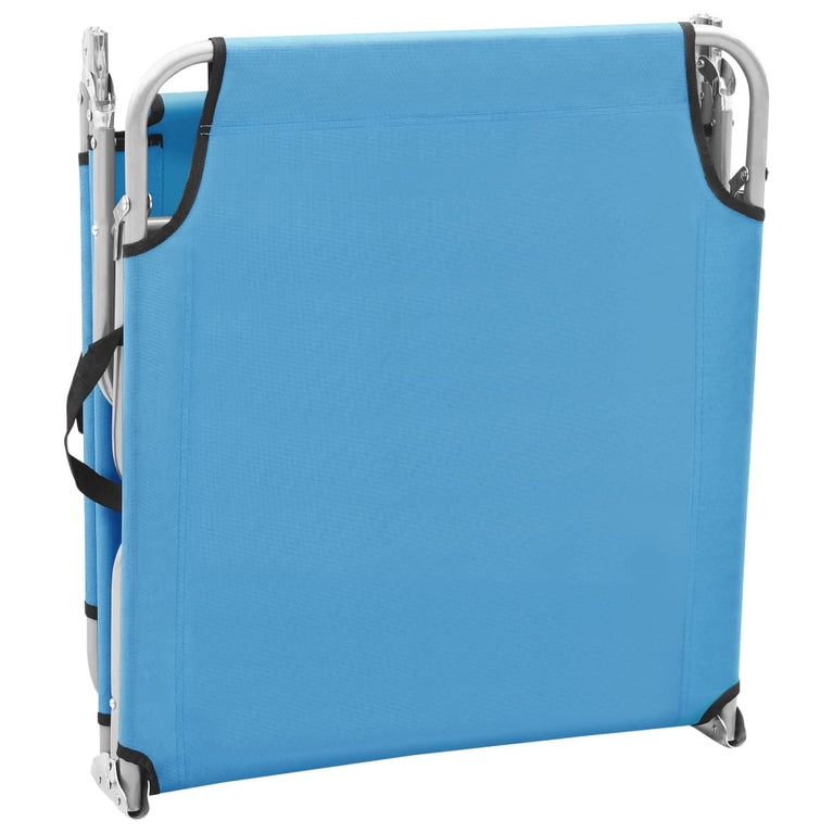 Ligbed inklapbaar staal en stof turquoiseblauw