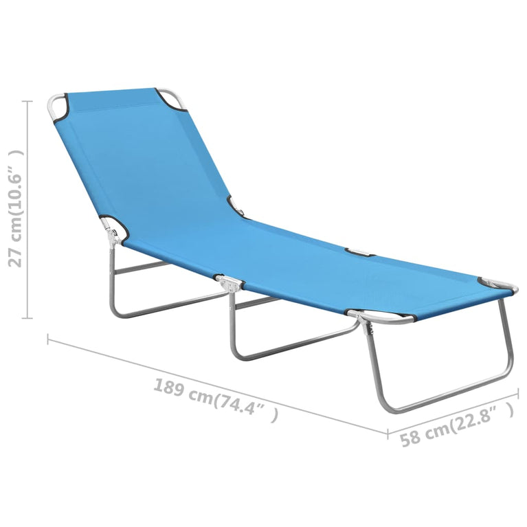 Ligbed inklapbaar staal en stof turquoiseblauw
