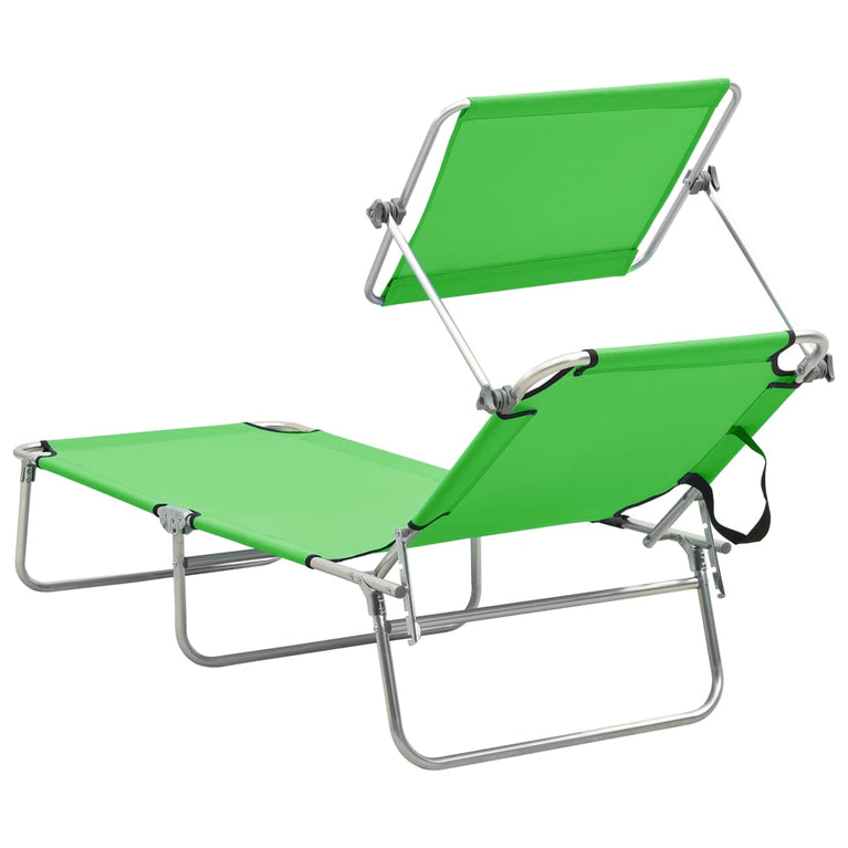 Ligbed inklapbaar met luifel aluminium groen MeubelReus