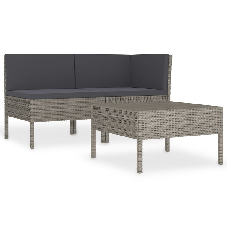 3-delige Loungeset met kussens poly rattan grijs MeubelReus