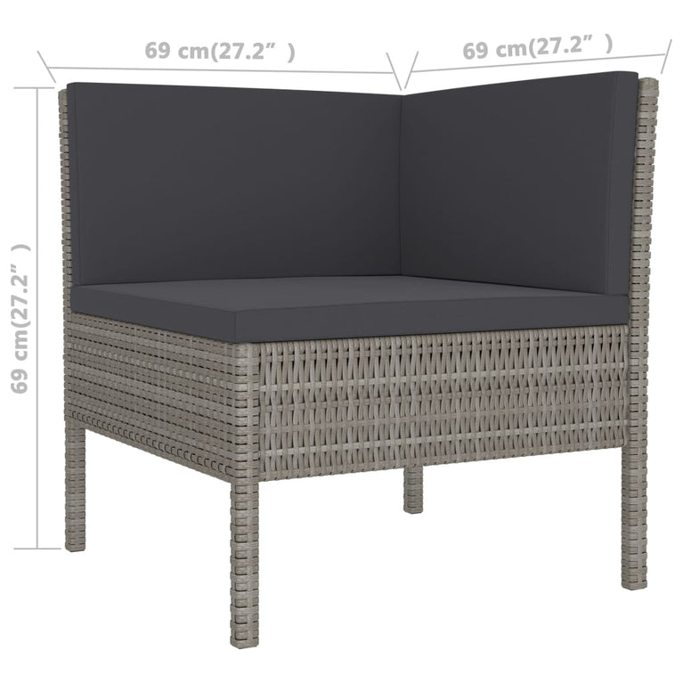 3-delige Loungeset met kussens poly rattan grijs MeubelReus