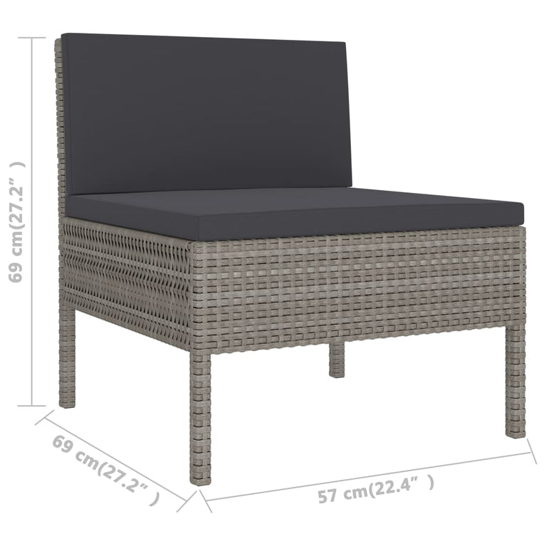 3-delige Loungeset met kussens poly rattan grijs MeubelReus