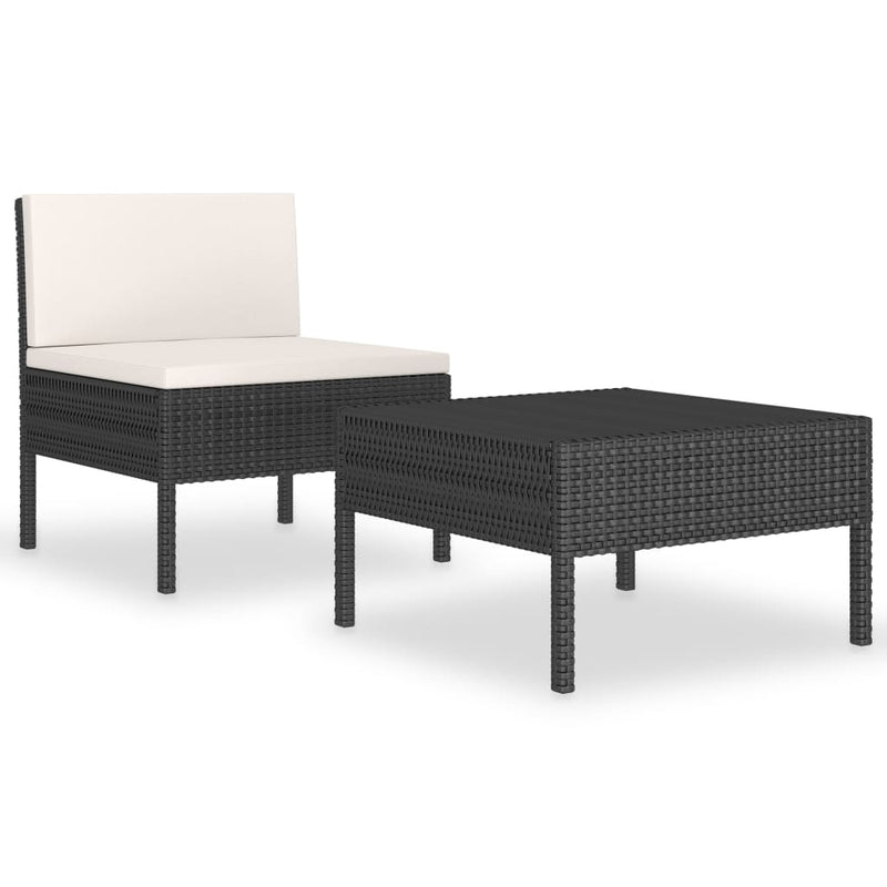 2-delige Loungeset met kussens poly rattan zwart MeubelReus