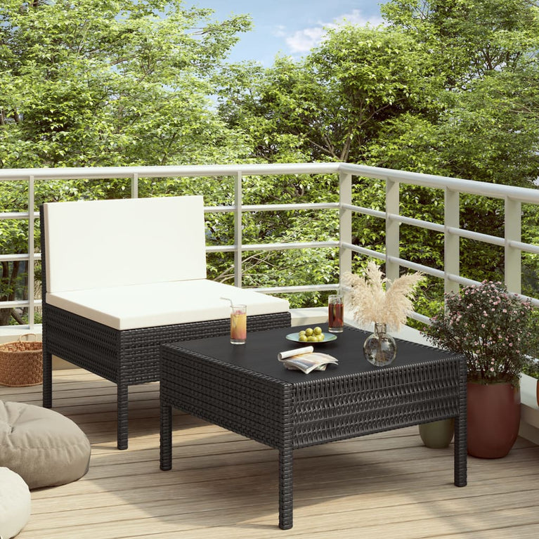 2-delige Loungeset met kussens poly rattan zwart MeubelReus