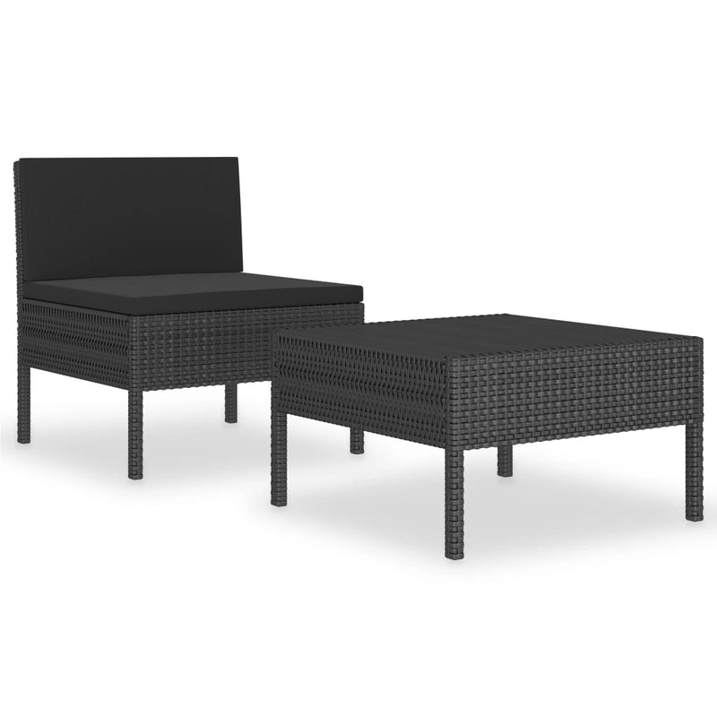 2-delige Loungeset met kussens poly rattan zwart MeubelReus