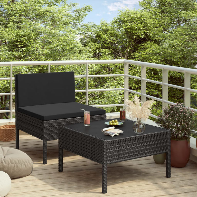 2-delige Loungeset met kussens poly rattan zwart MeubelReus