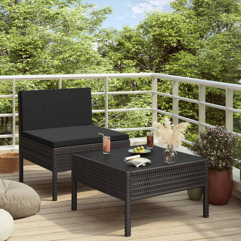 2-delige Loungeset met kussens poly rattan zwart MeubelReus
