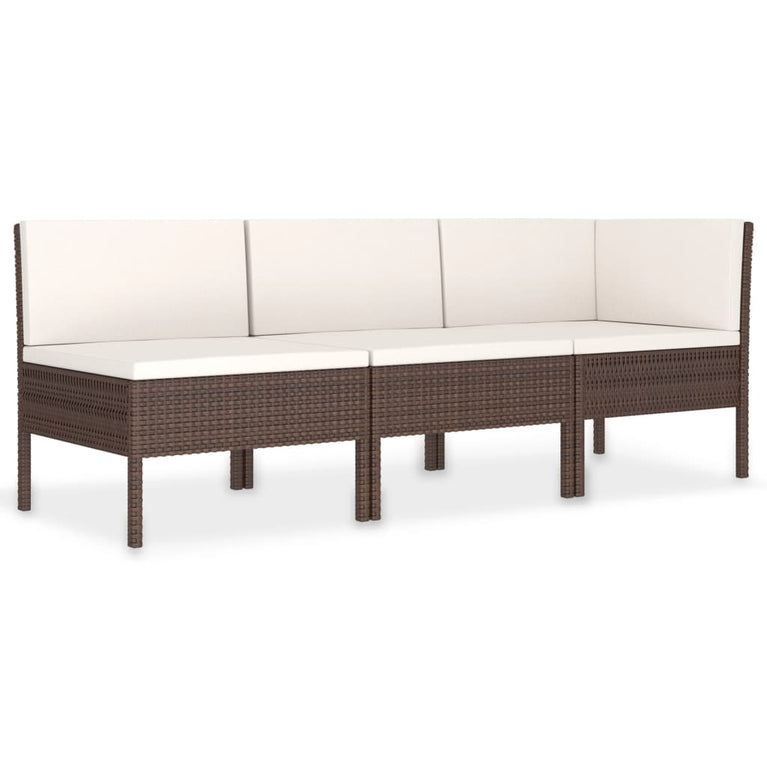 3-delige Loungeset met kussens poly rattan bruin MeubelReus