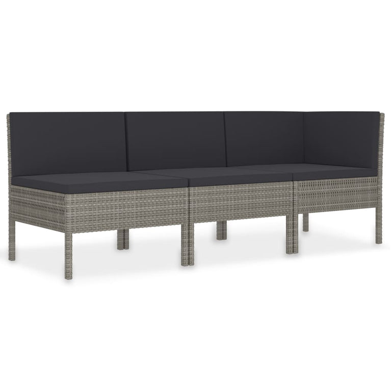 3-delige Loungeset met kussens poly rattan grijs MeubelReus