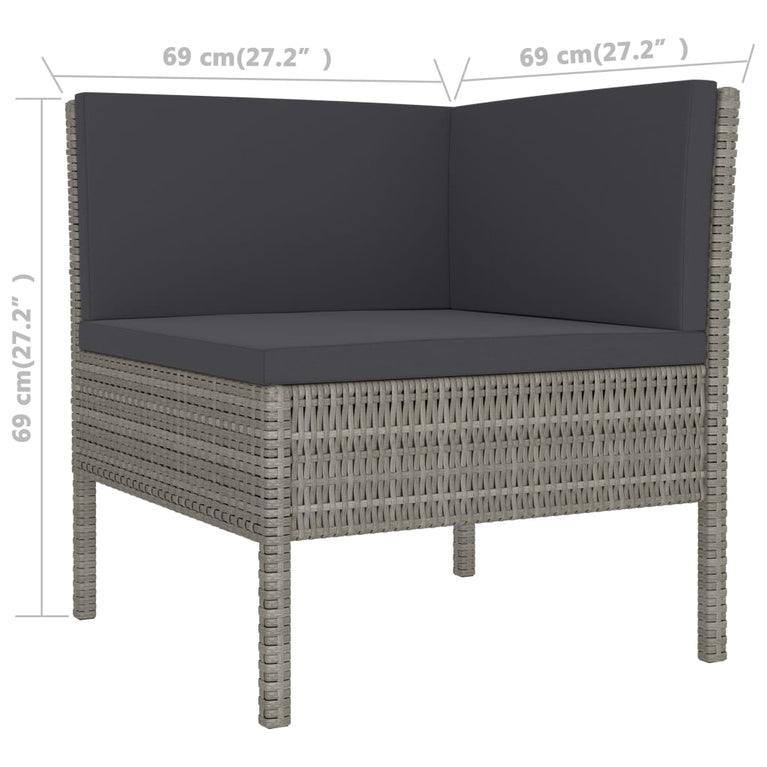 3-delige Loungeset met kussens poly rattan grijs MeubelReus