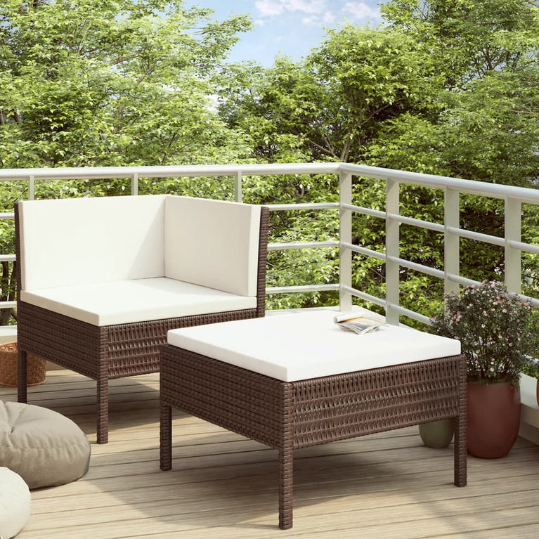 2-delige Loungeset met kussens poly rattan bruin MeubelReus