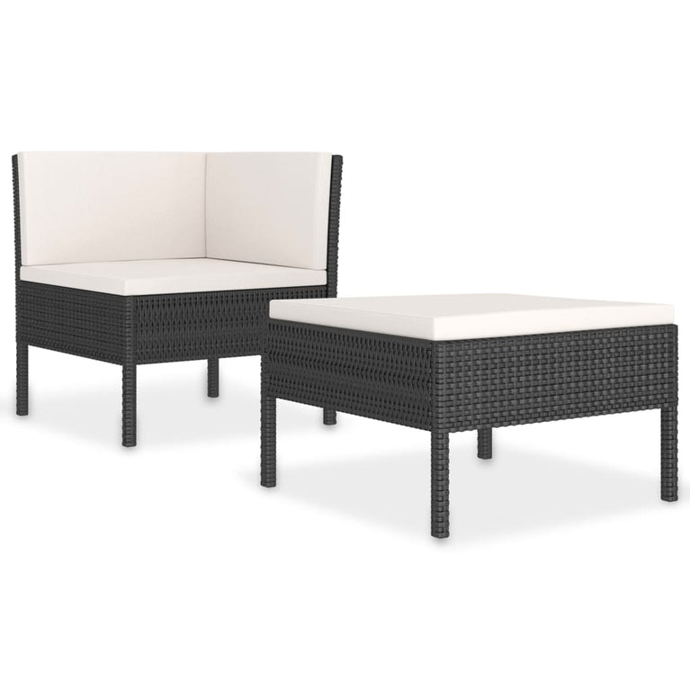 2-delige Loungeset met kussens poly rattan zwart MeubelReus