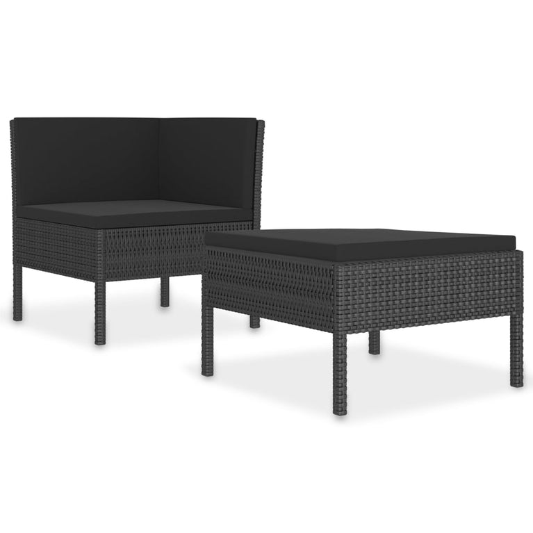 2-delige Loungeset met kussens poly rattan zwart MeubelReus