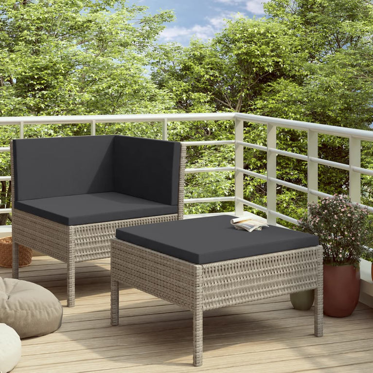 2-delige Loungeset met kussens poly rattan grijs MeubelReus