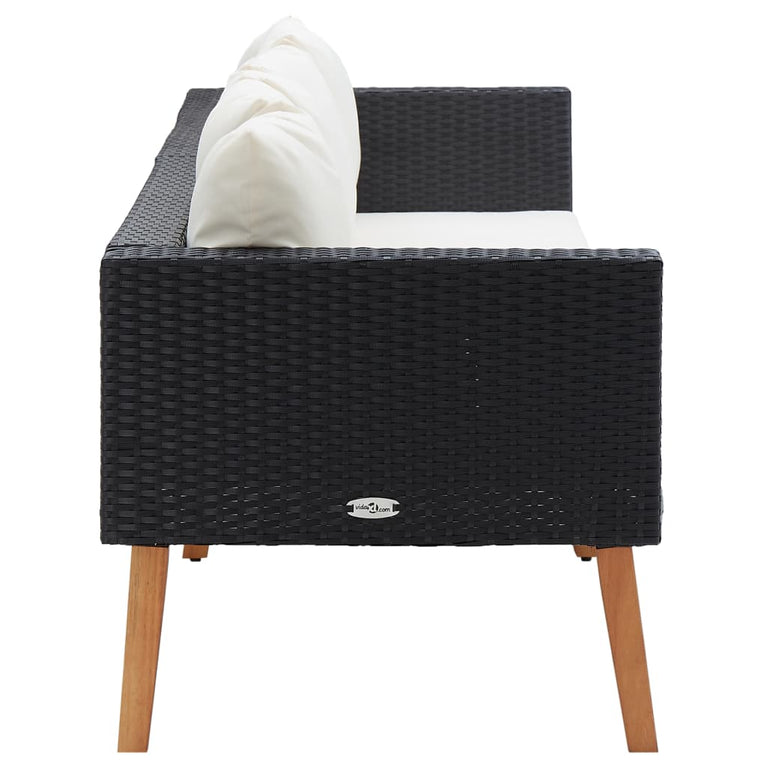Tuinbank 3-zits met kussens poly rattan zwart MeubelReus