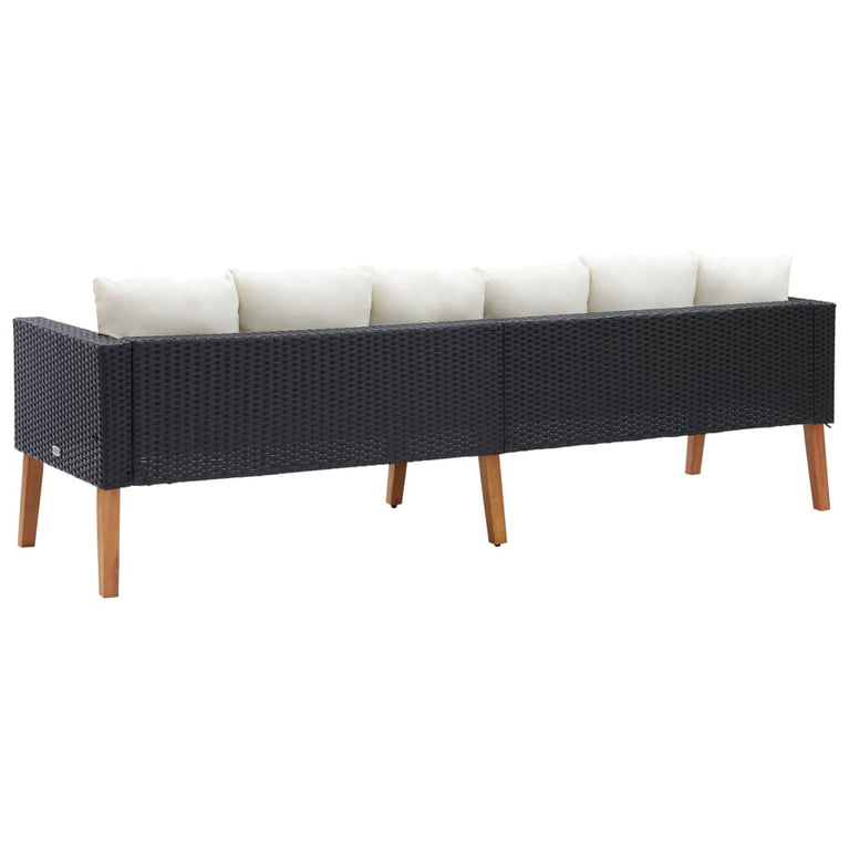 Tuinbank 3-zits met kussens poly rattan zwart MeubelReus