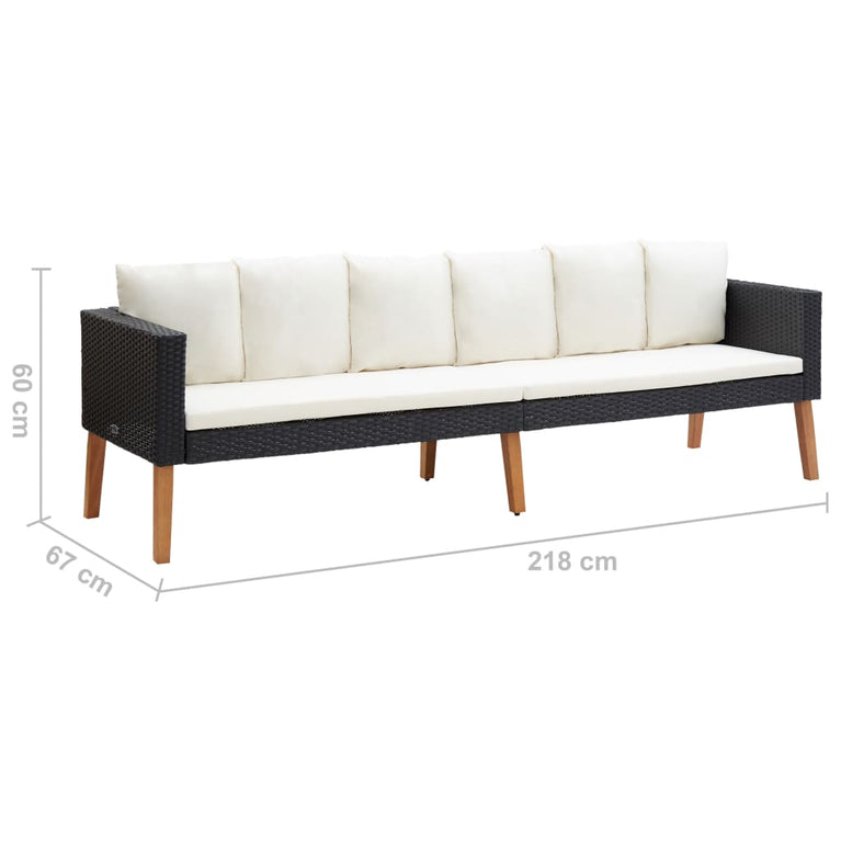 Tuinbank 3-zits met kussens poly rattan zwart MeubelReus